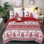 Housse de couette Noël flocon neige élan rouge sapin
