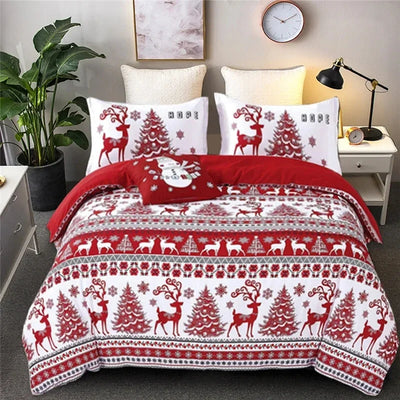 Housse de couette Noël flocon neige élan rouge sapin