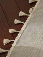 nappe table rectangulaire tissage apparent franges pompons rustique bohème printemps été automne hiver