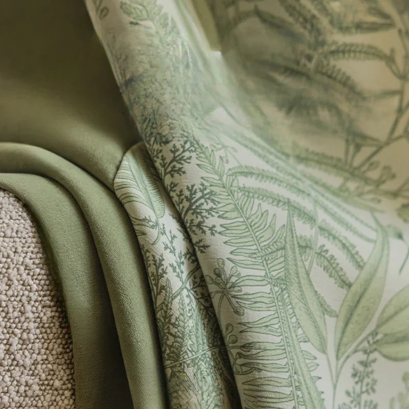 rideau moderne vert olive imprimé feuilles polyester opacité fenêtre plate personnalisable instructions montages
