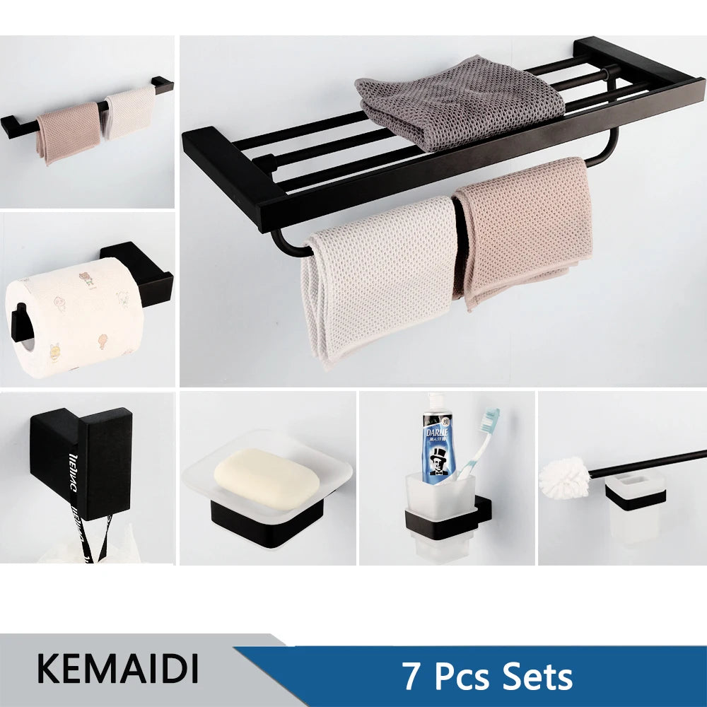 accessoires salle bain noir moderne ensemble porte serviettes papier toilette brosse dents móc cosmétiques
