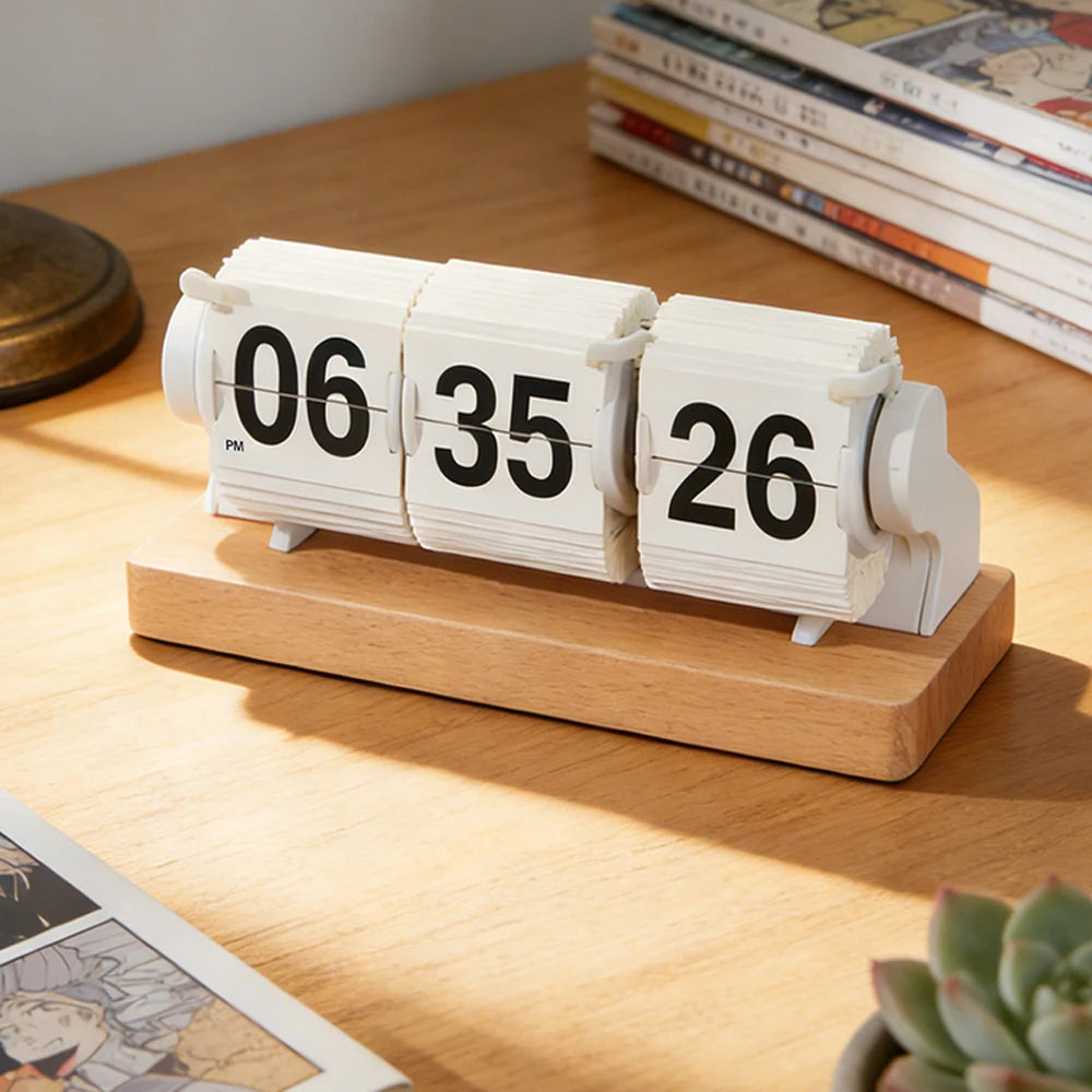 horloge flip numérique rétro bois opaque secondes minuteur vintage affichage numérique réglable alimentation usb