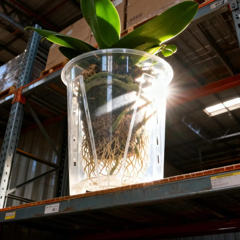 pots plante transparents perforations contrôle racines moderne adhésif orchidées fleur verte jardin