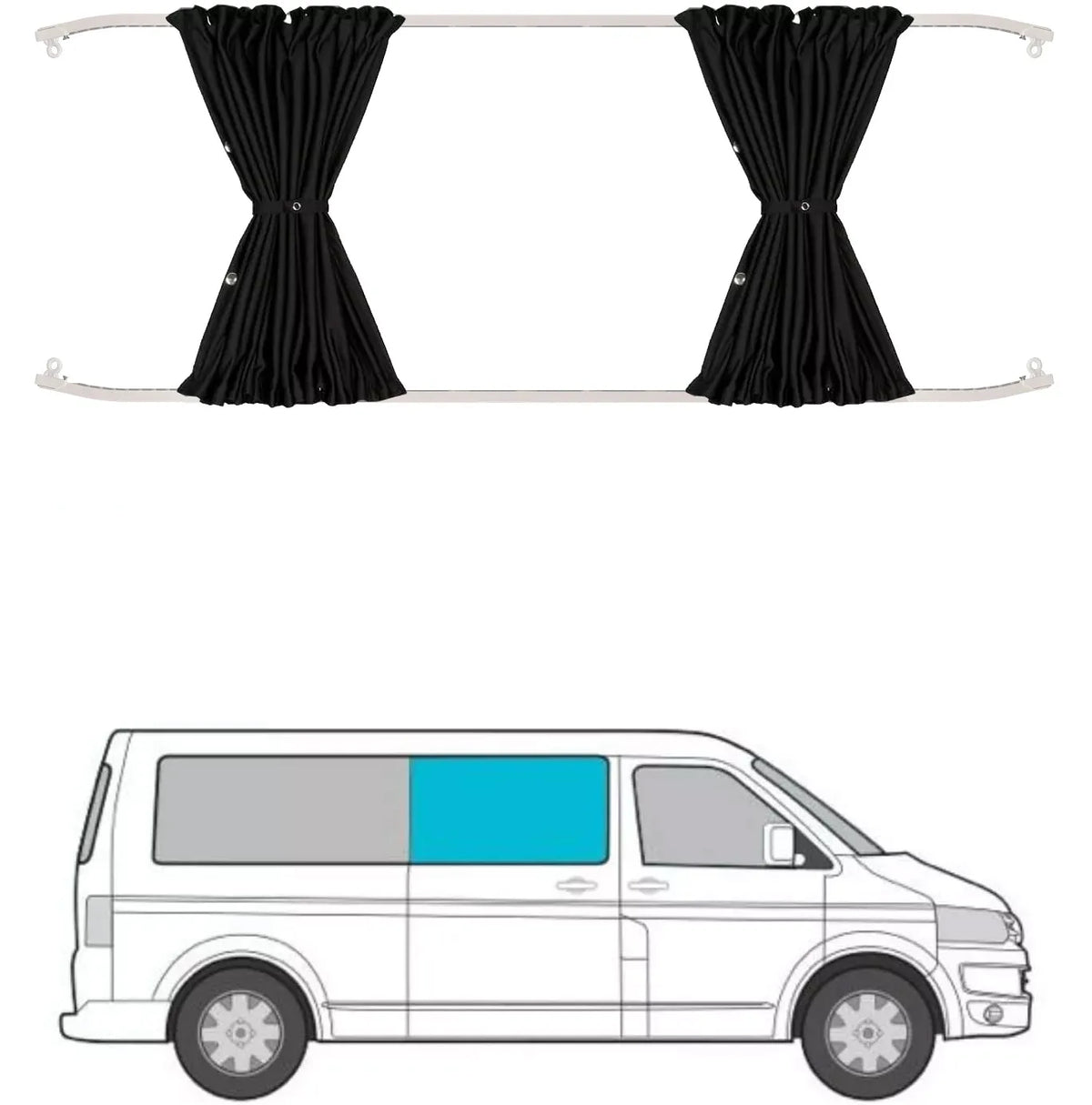 rideaux van utilitaire tissu plissé noir gris bleu vert opaques