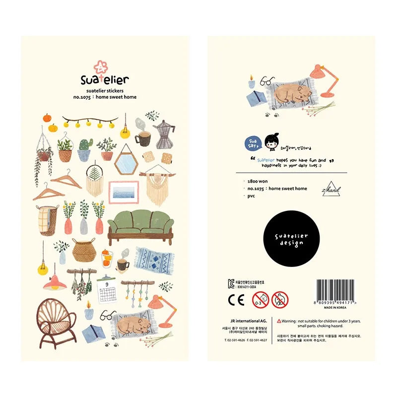 stickers décoratifs multicolores meubles plantes accessoires maison illustratif minimaliste carte postale stylo cahier calendrier