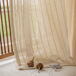 rideau moderne minimaliste lin semi transparent beige clair rayures fines w200 h260cm eyeletsextérieur