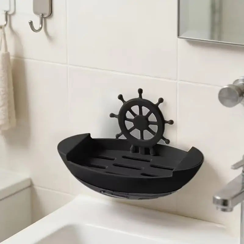 porte savon bateau nautique moderne adhésif drainage blanc gris noir rose