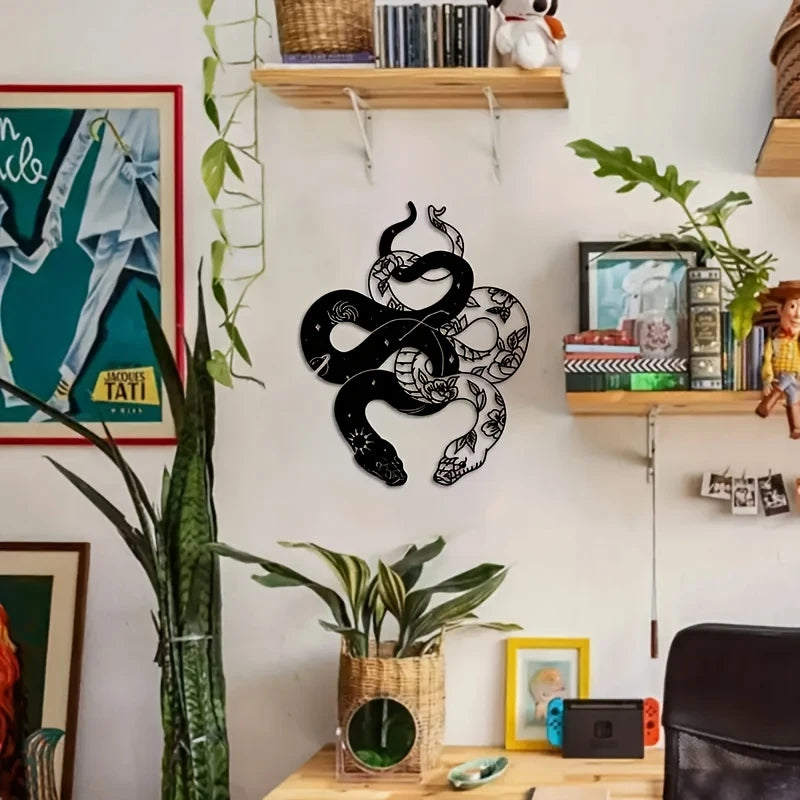décoration murale sculpture serpent noir motifs floraux contemporaine métal intérieur horizontal sans électrique