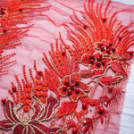 appliques textile brodées fleurs semi transparentes or rose bleu rouge élégantes DIY