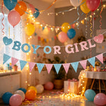 guirlande fanions pailletés bleu rose révélation sexe bannières coeurs lettres décorations féminines occasionnelle événement