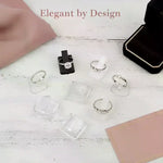 supports bijoux transparents blancs noirs clips modernes minimalistes rangement affichage bagues stockage