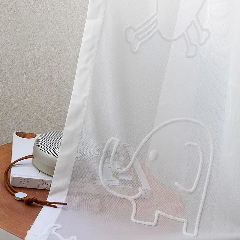 rideau blanc transparent animal éléphants hippopotames moderne enfant tringle maison