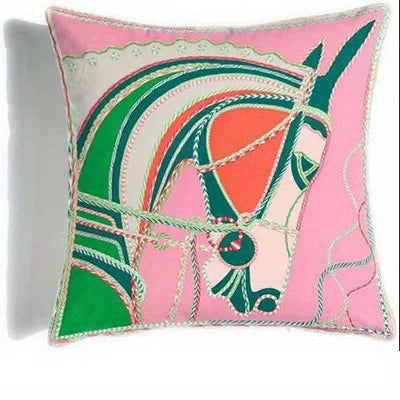 coussin carré patchwork adhésif motifs chevaux rayures 35 45 50 60cm polyester blanc gris