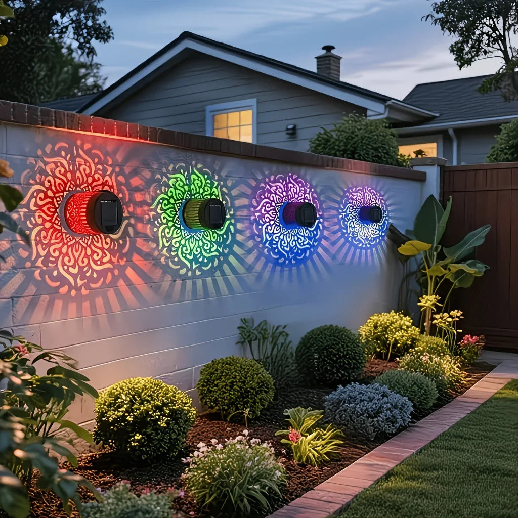 lampe solaire décorative mandala ajouré floral extérieur jardin clôture porche lumière chaude lumière colorée