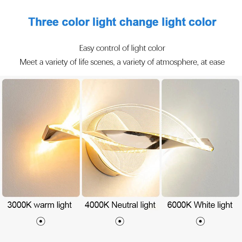 lampes murales modernes or blanc abat jour translucide spirale trois couleurs lumière chambre coucher