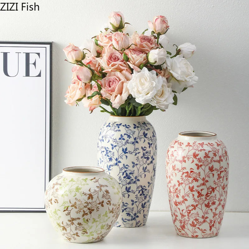 vase classique porcelaine fleurs blanc rouge bleu vert marron decoration table floral