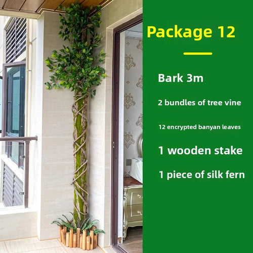 décoration murale artificielle fleurs roses feuilles vertes tronc arbre faux écorce jardin extérieur balcon