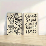 affiches murales modernes cheers salud cincin santé boissons verres beige clair noir minimaliste