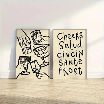 affiches murales modernes cheers salud cincin santé boissons verres beige clair noir minimaliste