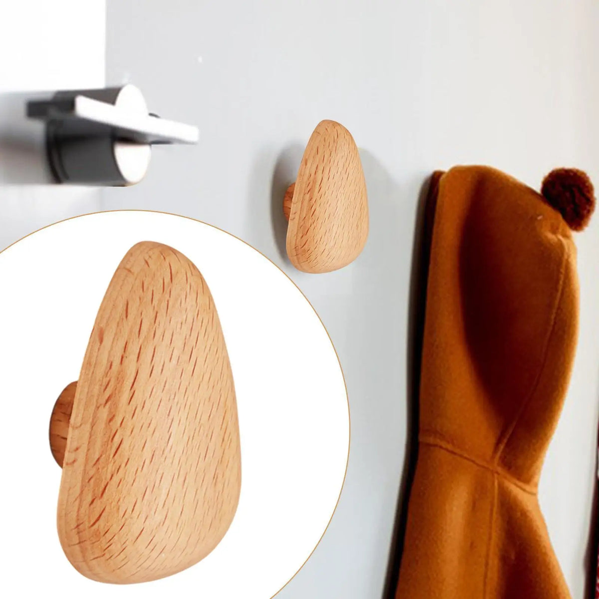 patère murale moderne boutons meuble bois clair grain bois adhésif utilisation multiple porte manteau