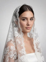 voile mariée blanc broderie florale translucide classique dentelle polyester courte traditionnelle cérémonie religieuse