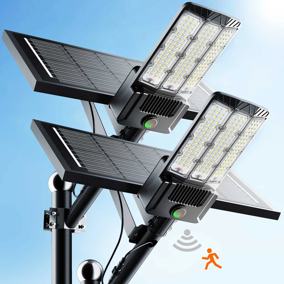 lampadaire solaire led moderne noir argenté détecteur mouvement ip65 industrielle télécommande