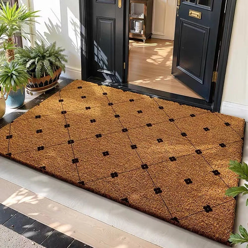 tapis d'entrée décoratif marron clair motif accueil pattes chien intérieur extérieur antidérapant lavable moderne