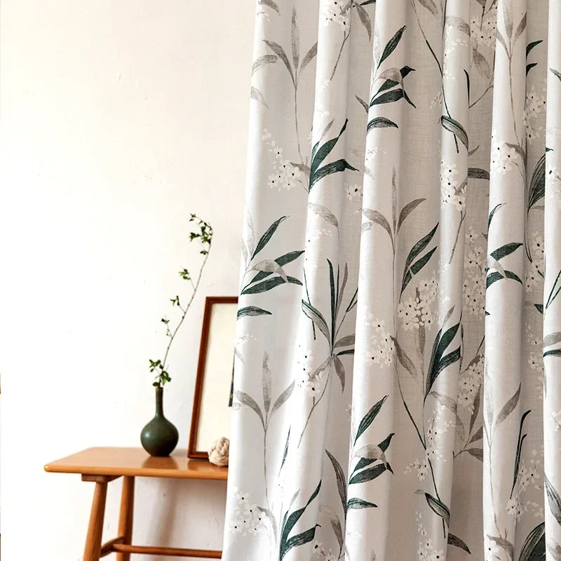 rideau moderne translucide motif fleurs feuilles salon chambre maison blanc gris vert