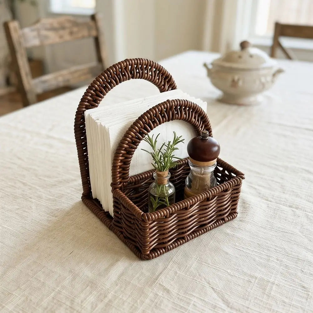 porte serviettes tressé marron rustique support serviettes couverts accessoires table vintage chambre