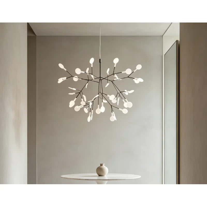 suspension lumineuse contemporaine branches stylisées 50cm 72cm 98cm noir blanc