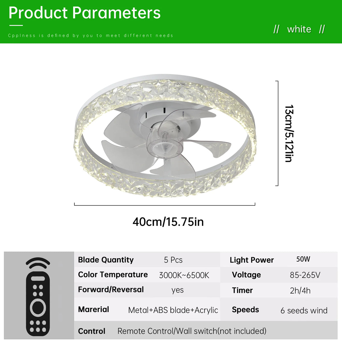 ventilateur led moderne télécommande blanc doré noir strass floral élégant chambre salon