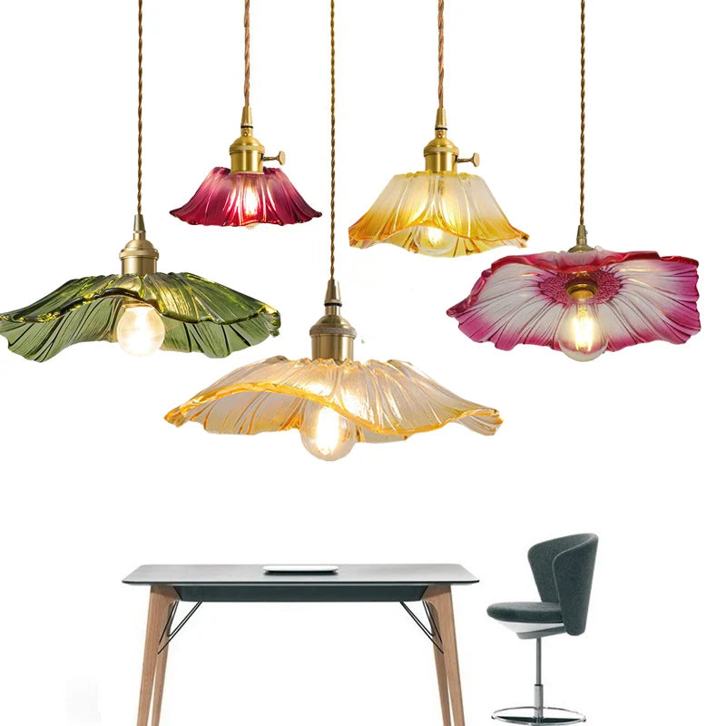 suspension lumineuse moderne fleur vert rose jaune blanc translucide chambre salon étude