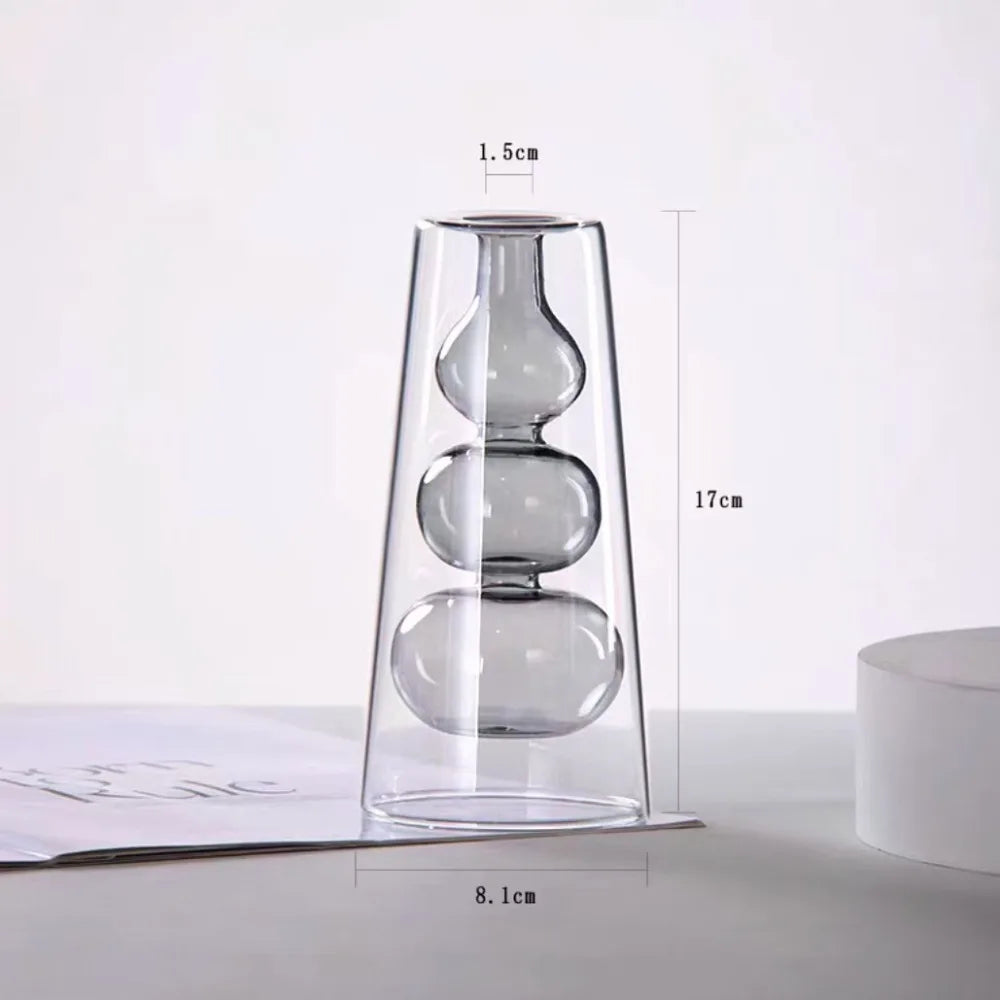 vase verre transparent billes sphériques minimaliste couleur gris bleu vert orange rose