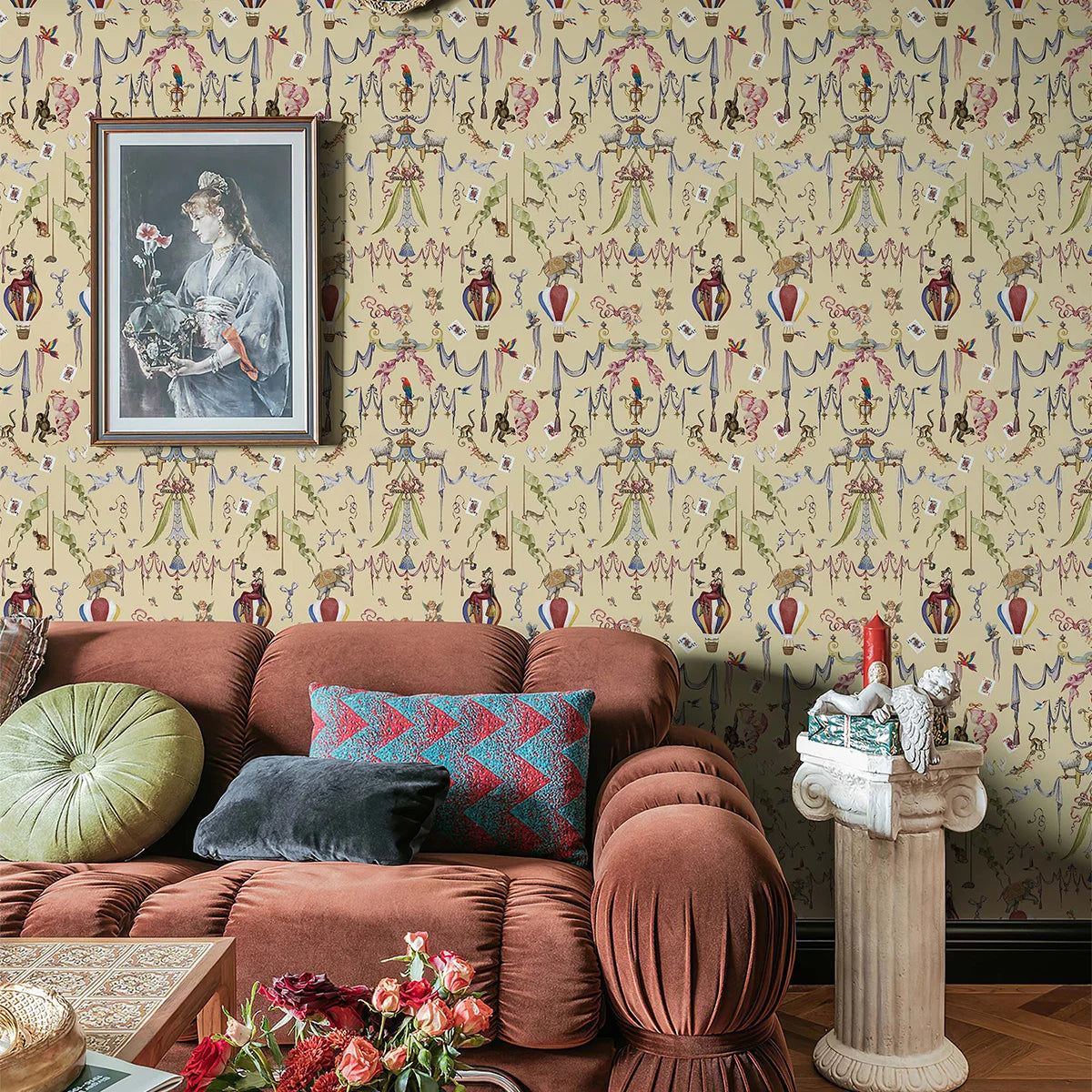 papier peint autocollant fleurs ballons guirlandes vintage chambre enfant salon résistant humidité