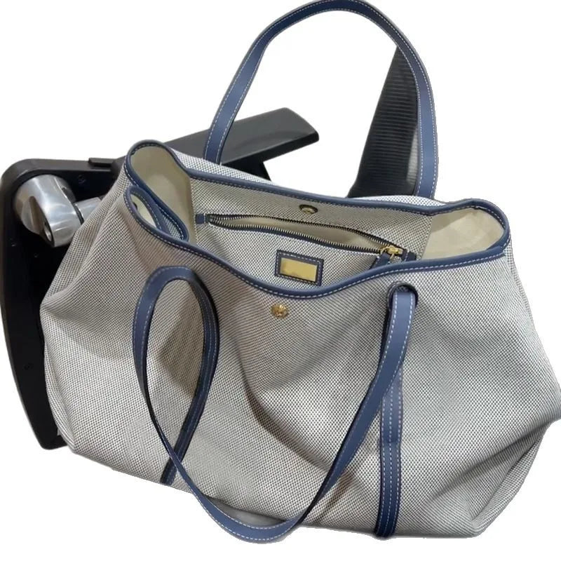 sac main femme toile jean gris clair moderne zips dorés poignées détachables porte clés