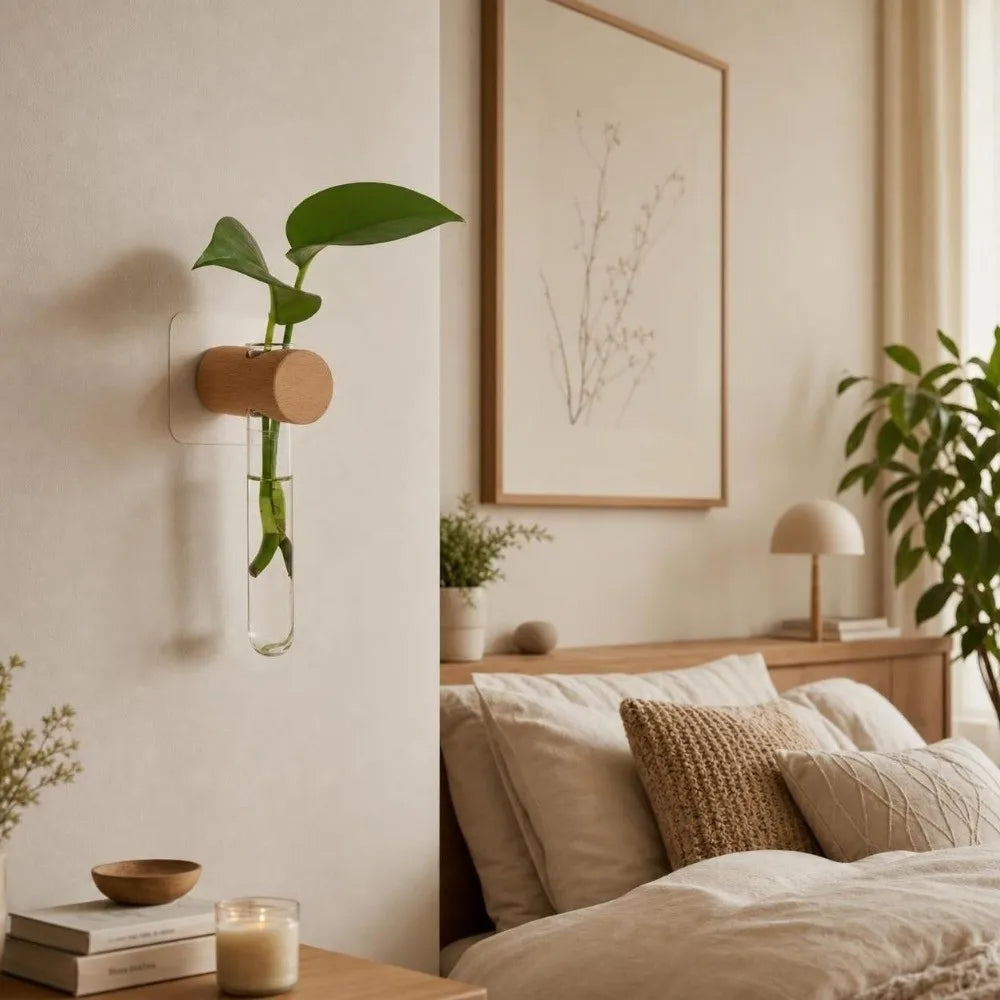 vase mural transparent minimaliste bois plante verte femmes