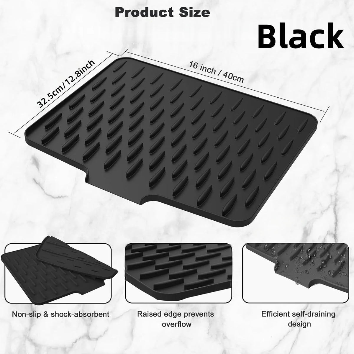 tapis séchage vaisselle silicone gris moderne rayures diagonales facile nettoyage comptoir évier refroidisseur