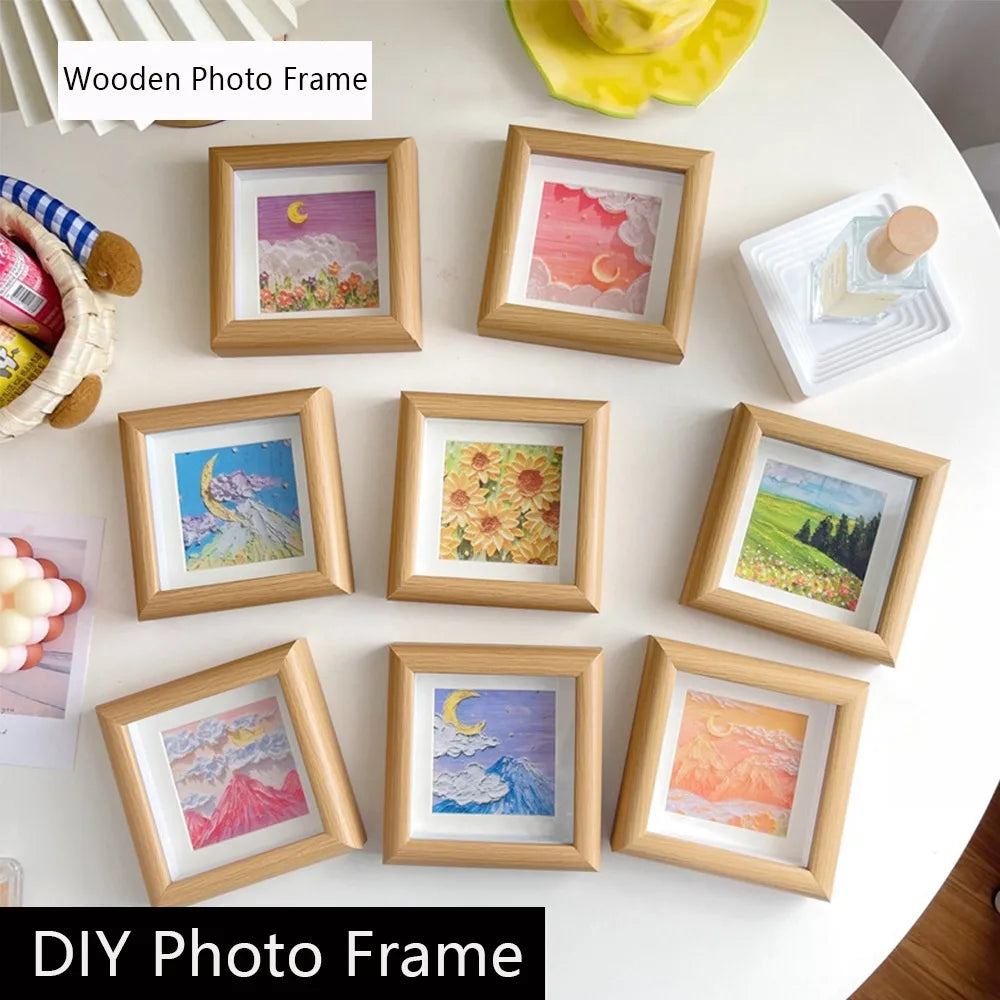 cadres photo miniatures bois illustrés paysages abstraits bohèmes multicolores adultes