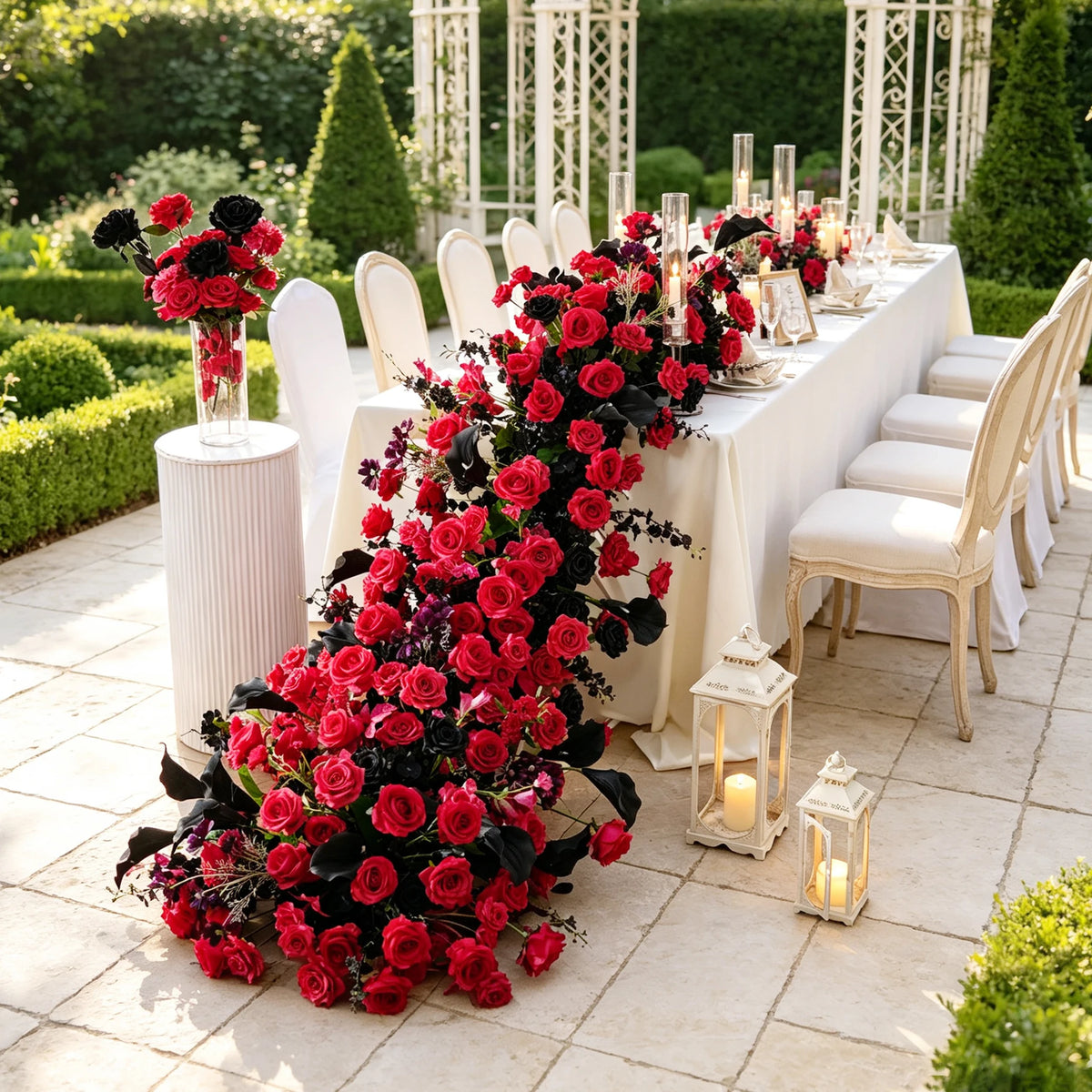 décoration événement mariage fleurs artificielles cascade romantique élégante violet rose rouge