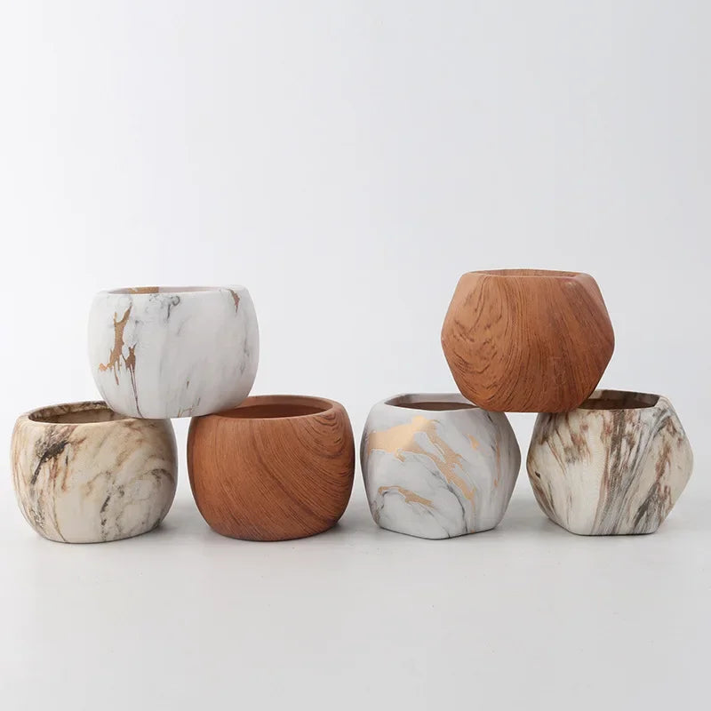 cache pots céramique marbre blanc marron moderne minimaliste plateau bambou fleur plante verteDecorationIntérieureJardinageFournituresOffice