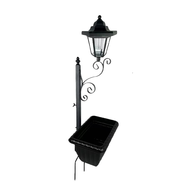 lampe solaire classique métal forgé pot fleurs noir extérieur ambiance jardin led 12v 6w