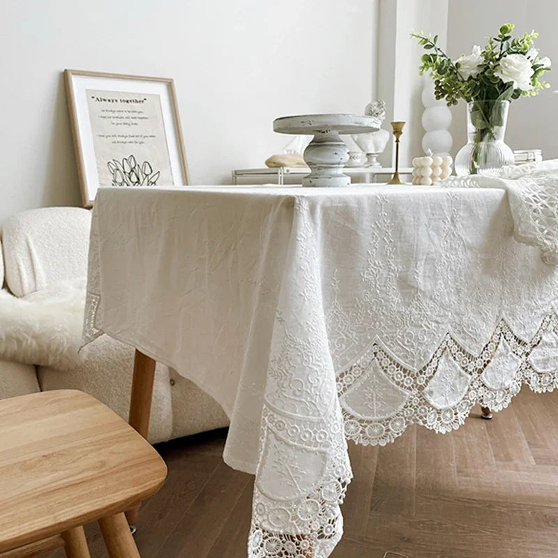 serviette table dentelle blanche motifs floraux classique romantique réutilisable extérieure intérieure blanc hiver été