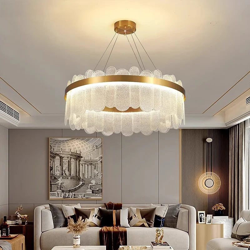 Suspension lumineuse moderne or verre dépoli blanc élégante encastrée lumière led chambre salon