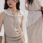 foulard boho chic blanc motifs floraux adhésif asymétrique polyester coton