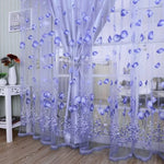 rideaux voilage floral violet rose bleu vert orange décoratif moderne polyester transparent chambre salonhôtel