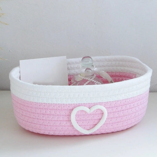 panier rangement corde coton tressée motif coeur blanc beige nordique