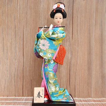 poupée japonaise traditionnelle geisha kimono décoration maison figurine artisanale parapluie éventail floral