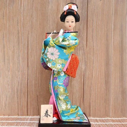 poupée japonaise traditionnelle geisha kimono décoration maison figurine artisanale parapluie éventail floral