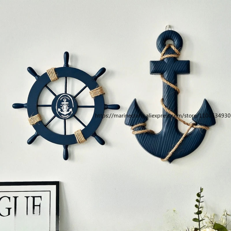 décoration murale marin volant bateau ancre bois couleurs bleues coquillages étoiles mer