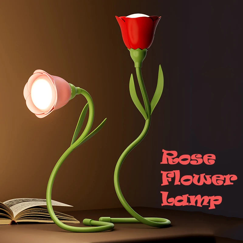 veilleuse fleur rose rechargeable pliable moderne nuit table led rouge violette chambre
